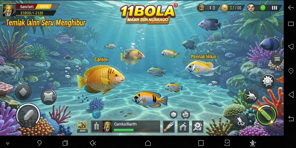 Screenshot 11BOLA menampilkan aksi menembak ikan yang seru dan berwarna-warni.