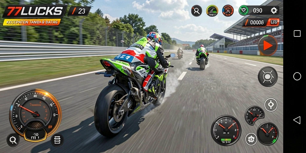 Gameplay menegangkan dalam balap motor cepat.