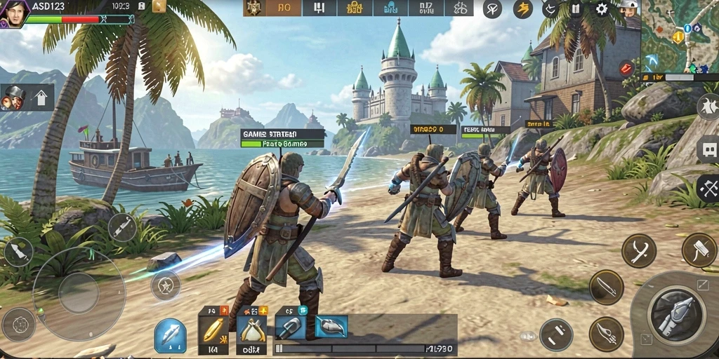 Screenshot gameplay yang menampilkan strategi dan pertempuran di ASD123.