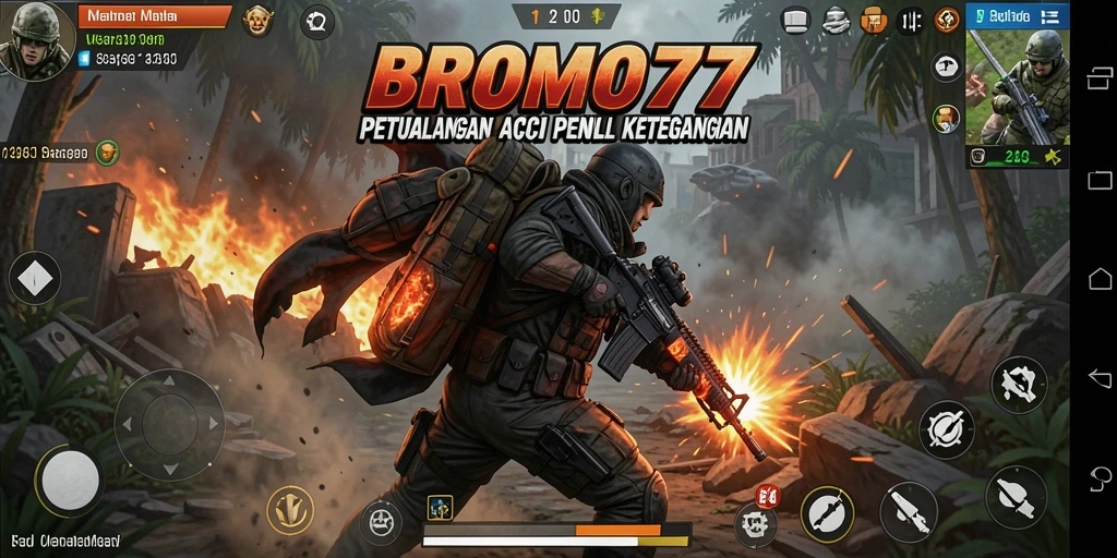 Tangkapan layar menunjukkan aksi mendebarkan dalam BROMO77.