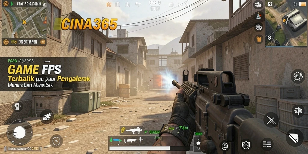 Tangkapan layar gameplay CINA365 yang intens menunjukkan aksi menembak yang mendebarkan.