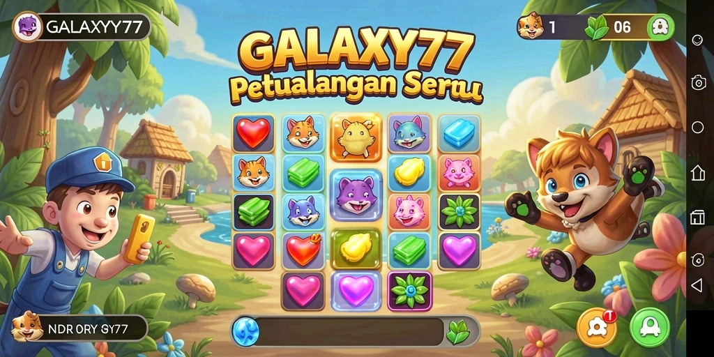 Screenshot gameplay GALAXY77 menampilkan keseruan Match-3.
