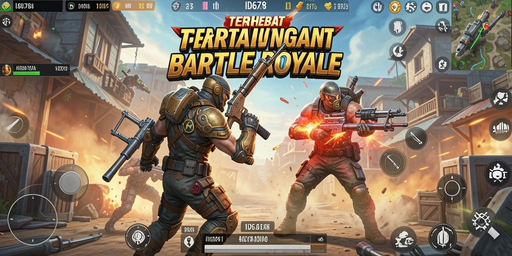 Screenshot utama ID678 menampilkan aksi pertarungan Battle Royale yang seru.