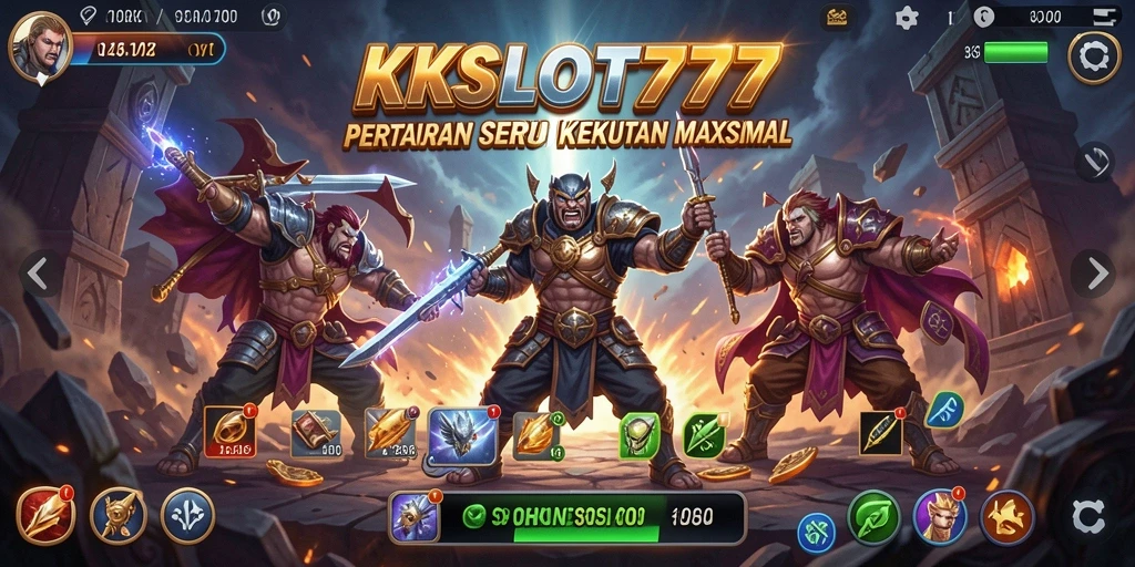 Tampilan gameplay KKSLOT777 yang penuh aksi dan karakter bertarung.