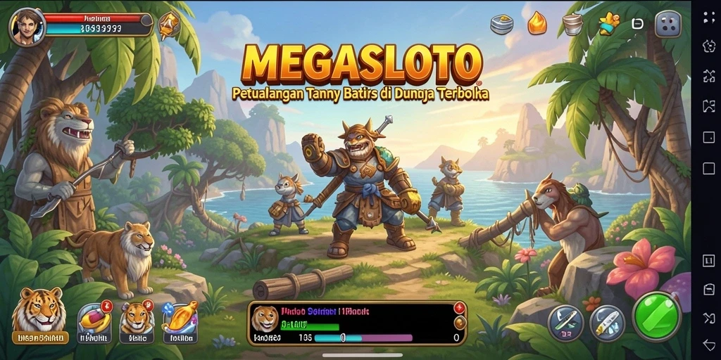 Tangkapan layar gameplay <strong>MEGASLOTO</strong> menunjukkan petualangan seru di dunia terbuka.