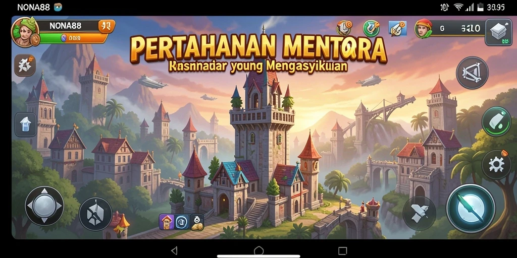 Screenshot gameplay NONA88 menampilkan pertahanan menara yang strategis.