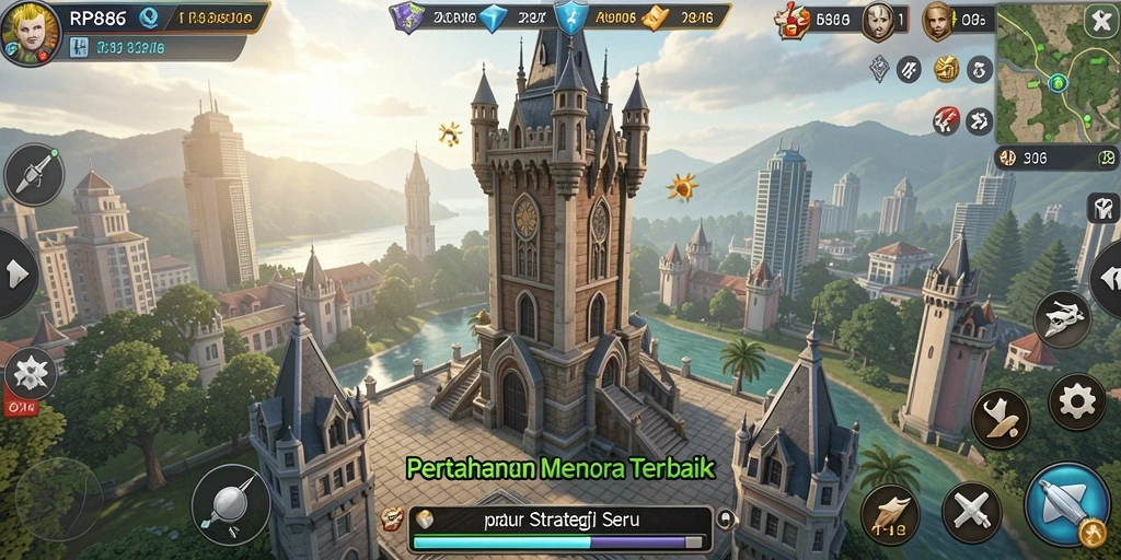Screenshot gameplay RP886 menampilkan aksi Tower Defense yang seru dan menantang.