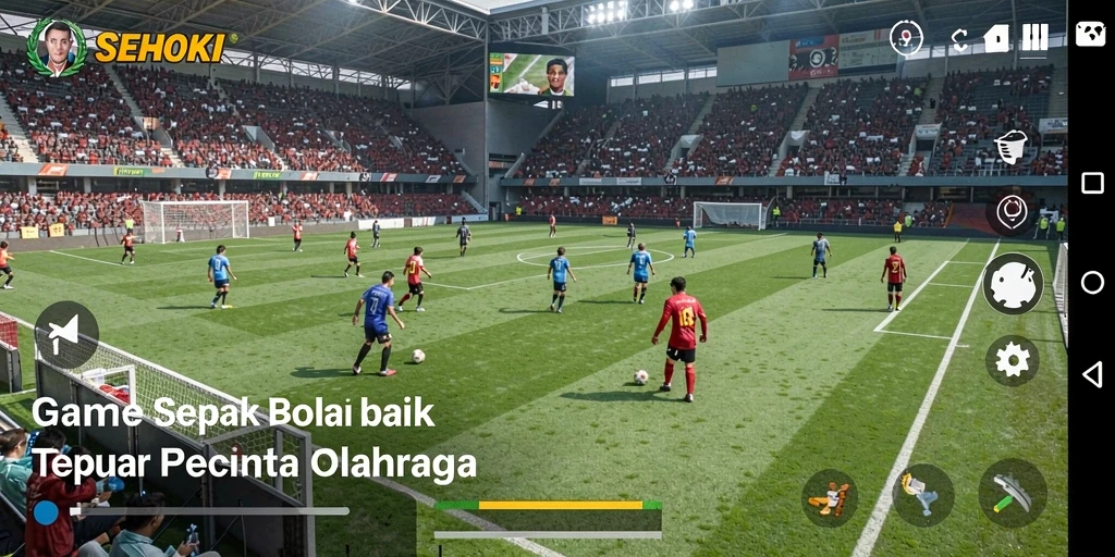 Screenshot SEHOKI menampilkan aksi pertandingan sepak bola yang mendebarkan.