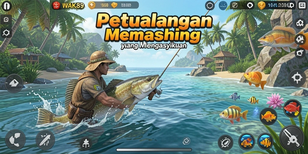 Screenshot gameplay WAK89 menampilkan momen mendebarkan saat memancing.