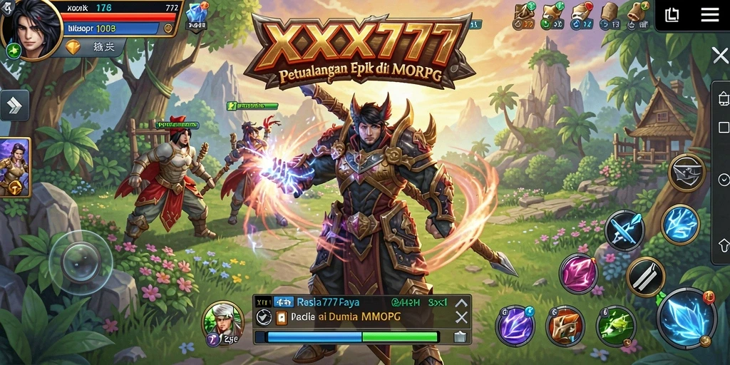 Tangkapan layar gameplay XXX777 yang menampilkan pertempuran epik di dunia MMORPG.